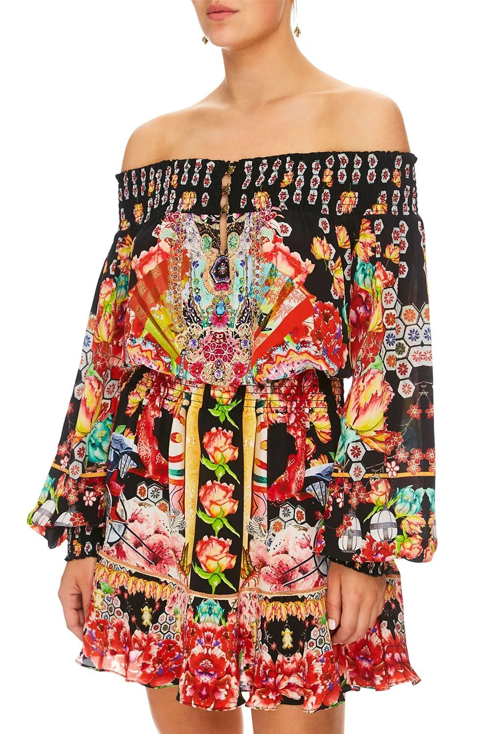 OFF SHOULDER SHORT DRESS PAINTED LAND