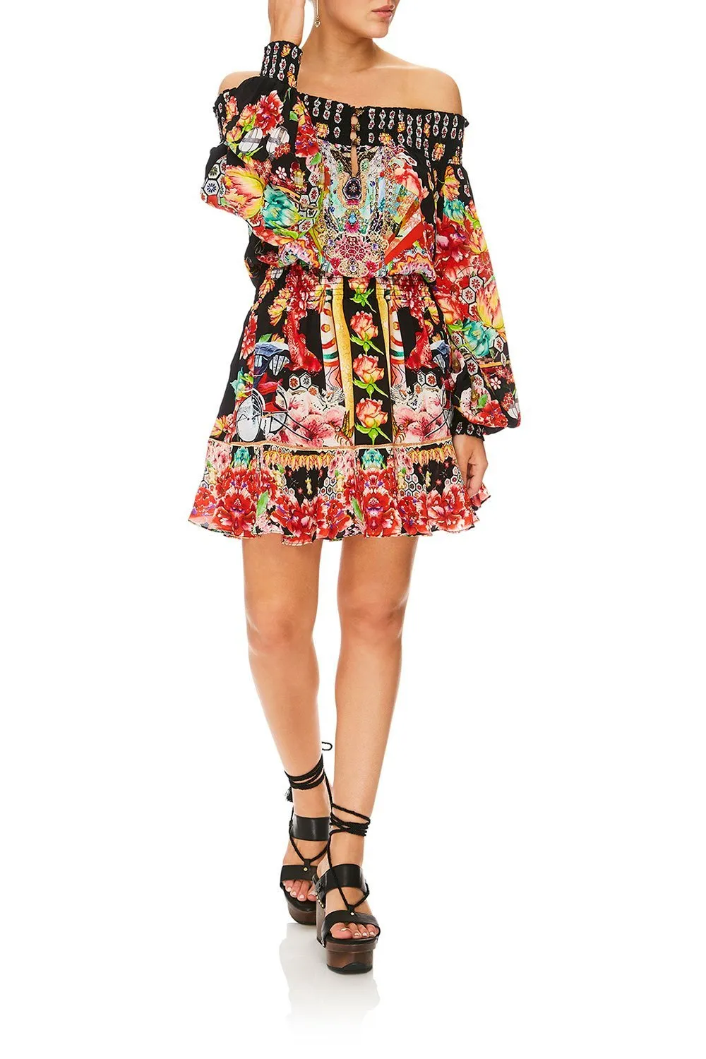 OFF SHOULDER SHORT DRESS PAINTED LAND