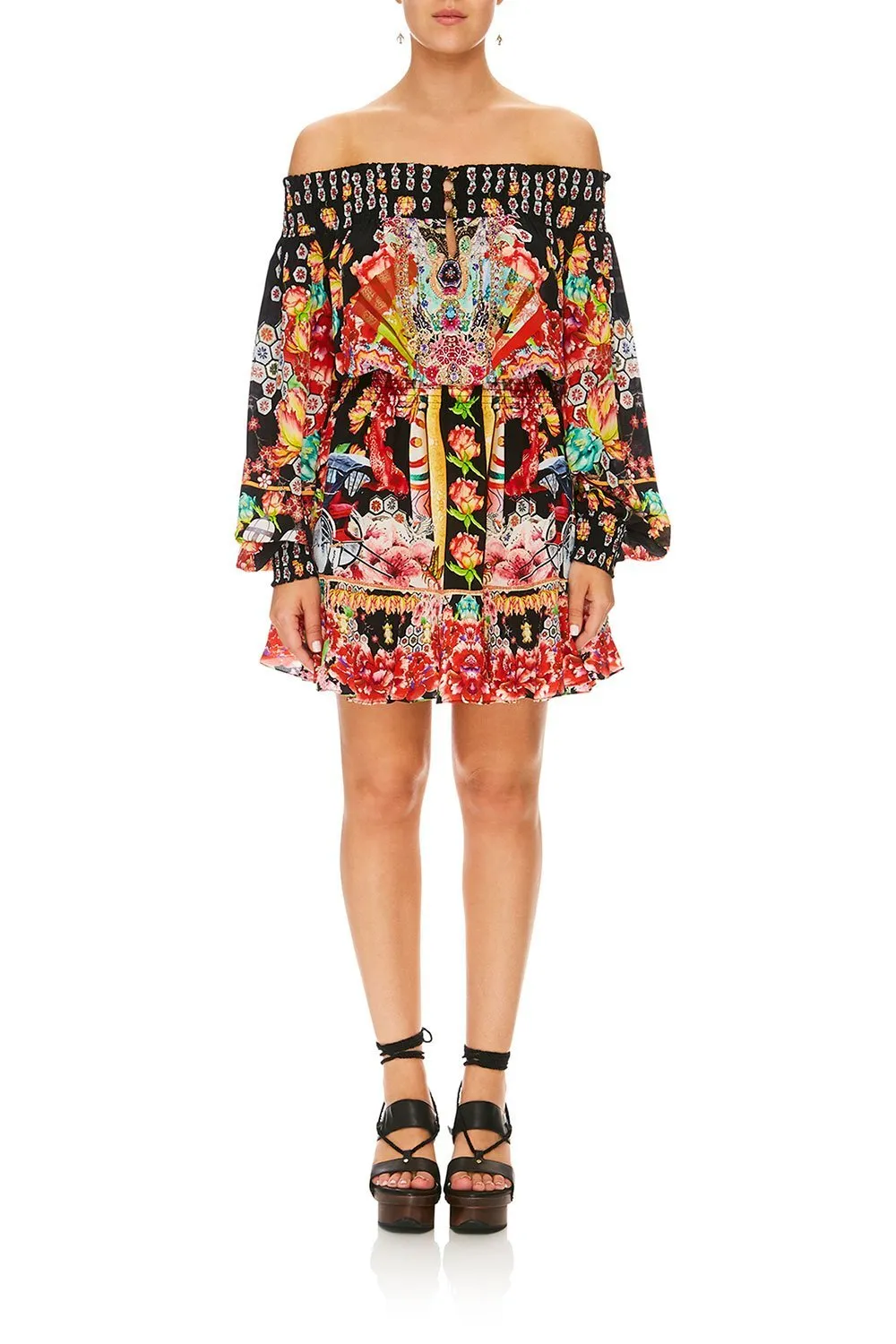 OFF SHOULDER SHORT DRESS PAINTED LAND
