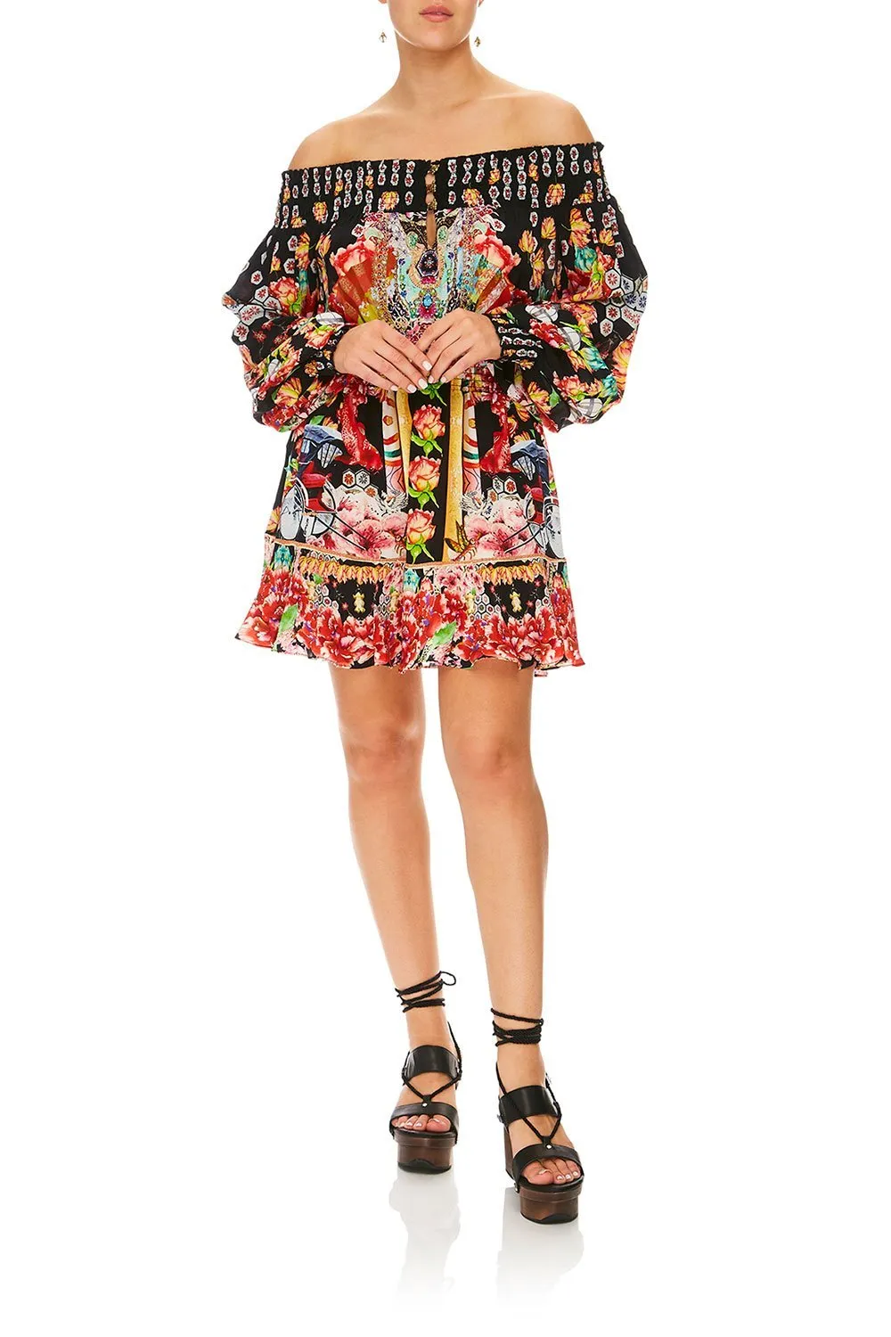 OFF SHOULDER SHORT DRESS PAINTED LAND