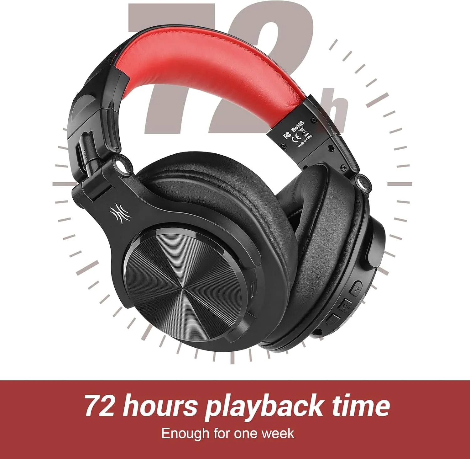 OneOdio A70 Bluetooth Over Ear Headphones, Wireless Headphones w/ 72H Playtime, Hi-Res, 3.5mm/6.35mm Wired Audio Jack for Studio Monitor & Mixing DJ Guitar AMP, Computer Laptop PC Tablet - Red