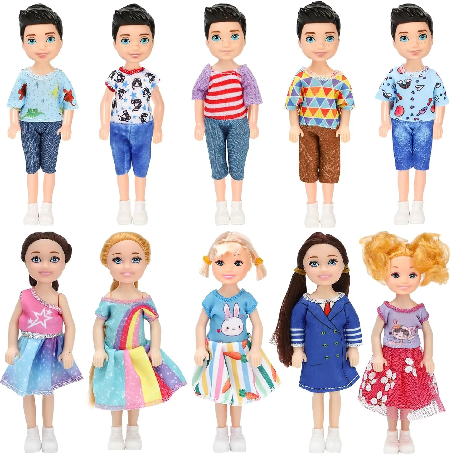 ONEST 10 Sets 5 Inch Mini Dolls with Doll Clothes Party Grown Outfits Doll Accessories for Kids