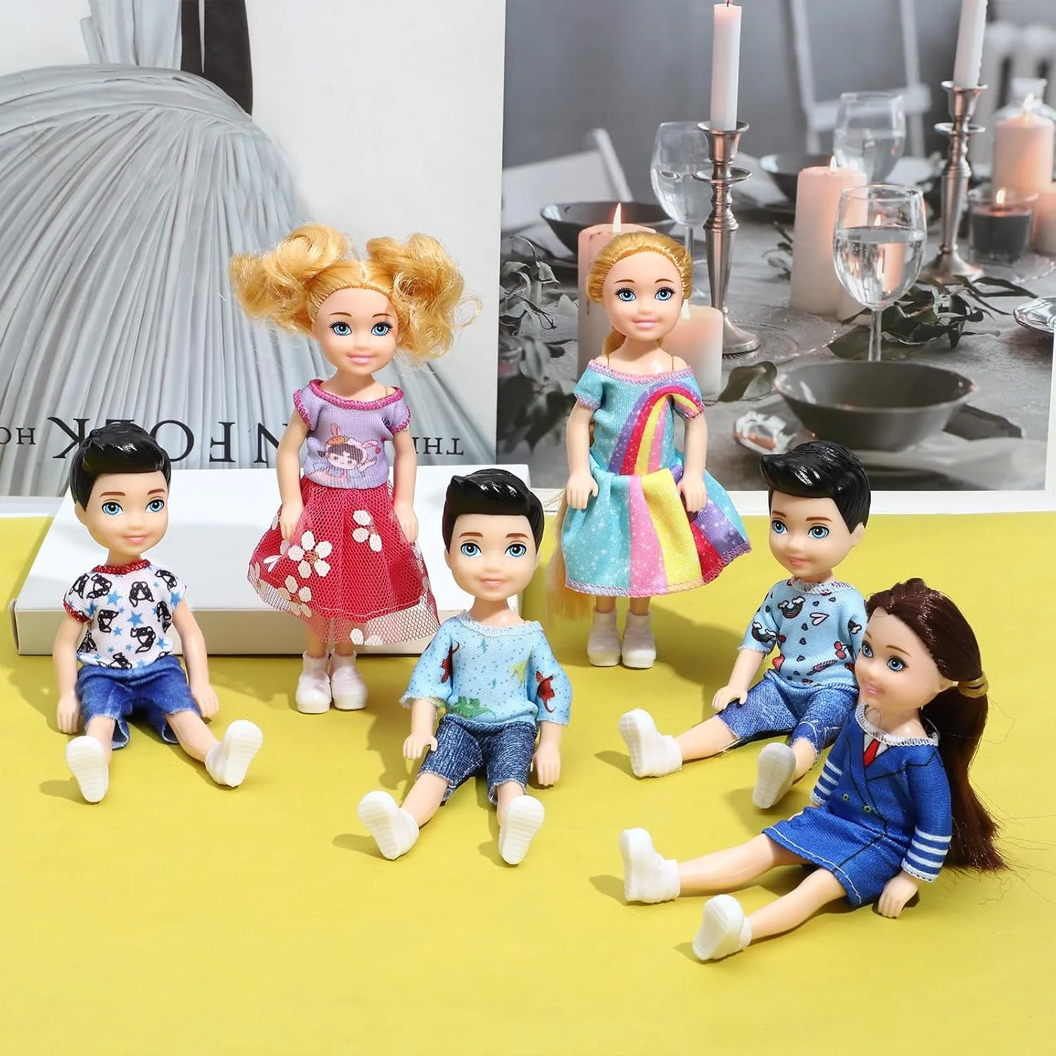 ONEST 10 Sets 5 Inch Mini Dolls with Doll Clothes Party Grown Outfits Doll Accessories for Kids