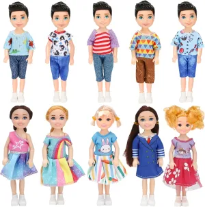 ONEST 10 Sets 5 Inch Mini Dolls with Doll Clothes Party Grown Outfits Doll Accessories for Kids