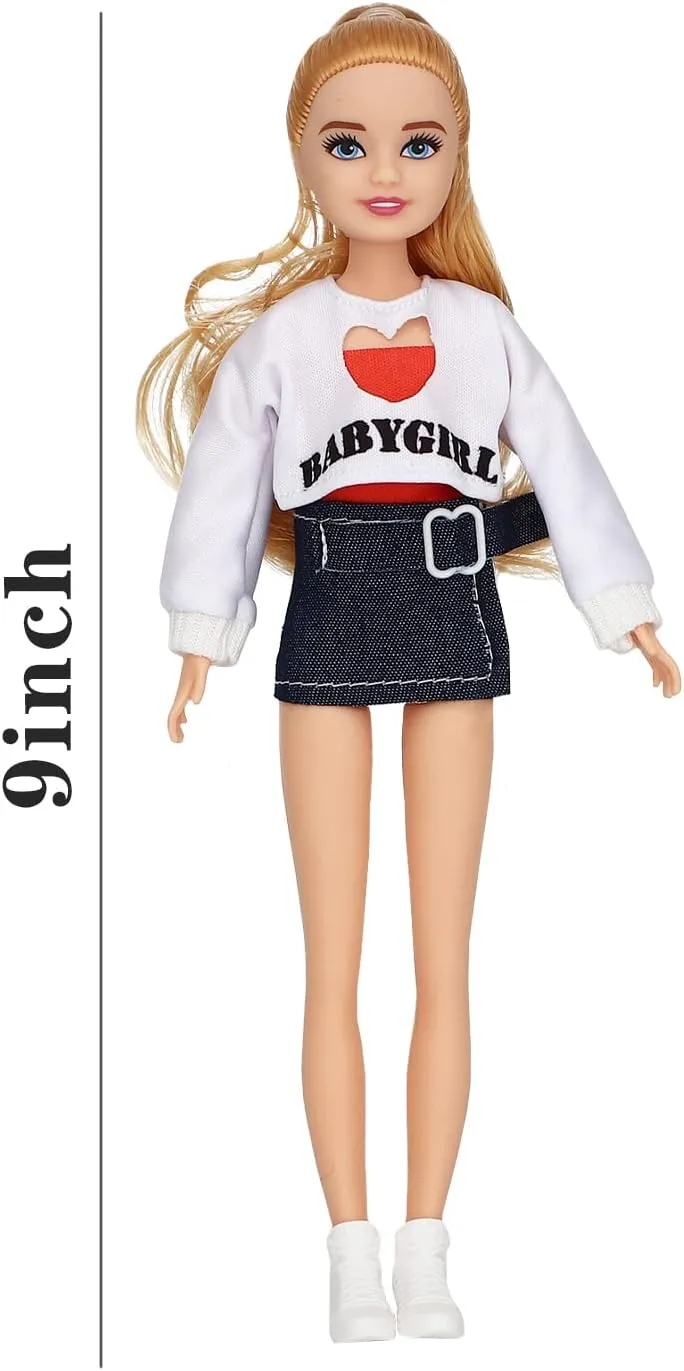 ONEST 5 Sets 9 Inches Fashion Girl Dolls Include 5 Pieces Girl Fashion Dolls, 5 Pieces Handmade Doll Clothes, 5 Pairs of Doll Shoes