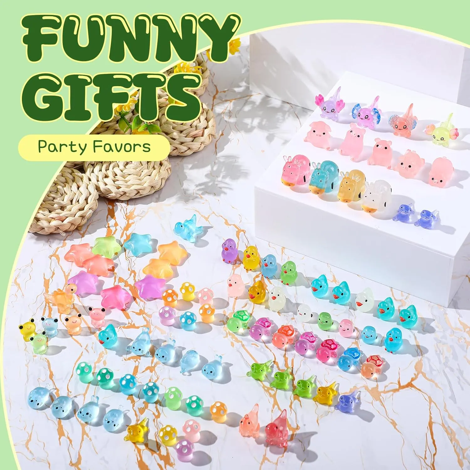 Outus 154 Pcs Luminous Mini Resin Animals Glow in The Dark Ducks Tiny Resin Animal Figurines Glow in The Dark Mini Figurines for Micro Garden Landscape Cake Potted Plants Decor Supplies (Cute)