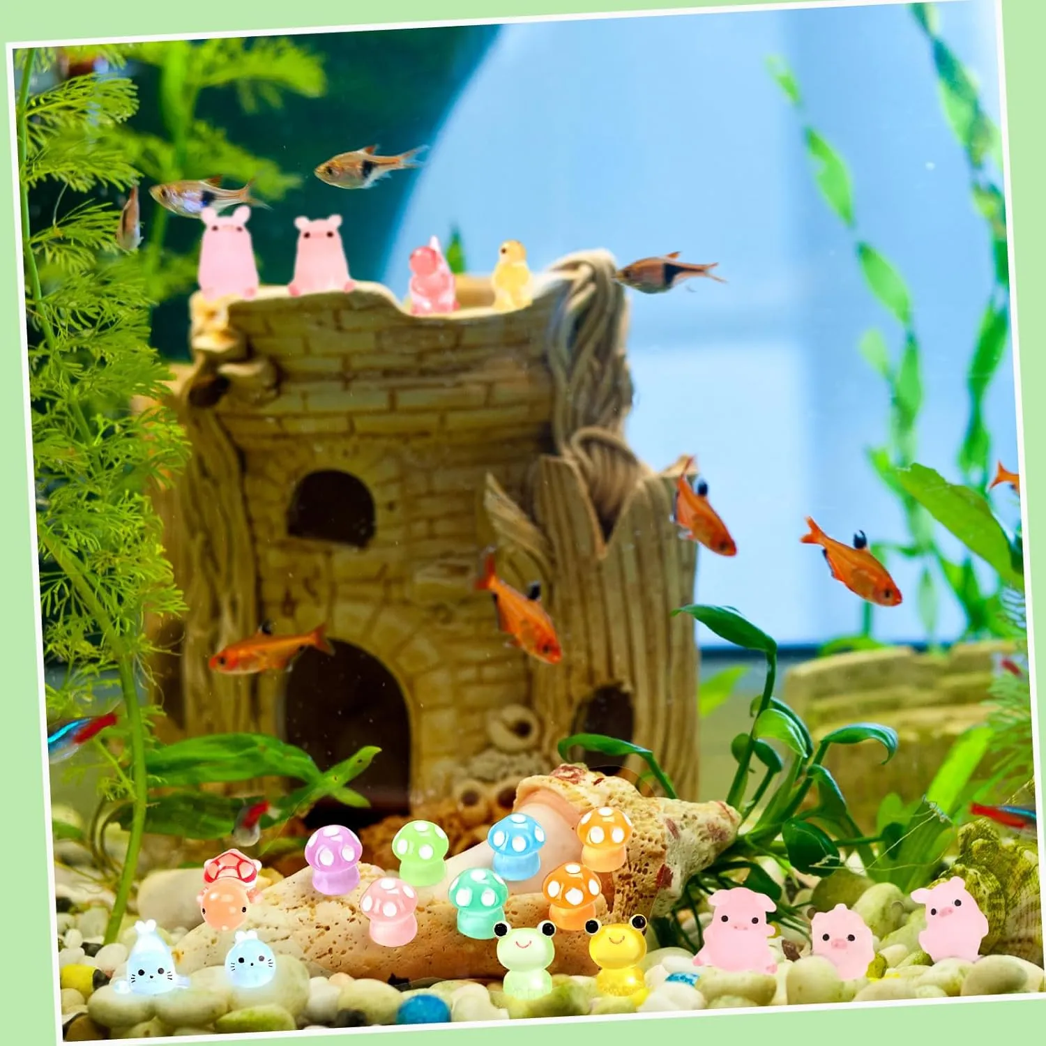 Outus 154 Pcs Luminous Mini Resin Animals Glow in The Dark Ducks Tiny Resin Animal Figurines Glow in The Dark Mini Figurines for Micro Garden Landscape Cake Potted Plants Decor Supplies (Cute)