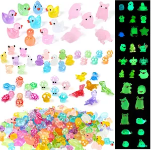 Outus 154 Pcs Luminous Mini Resin Animals Glow in The Dark Ducks Tiny Resin Animal Figurines Glow in The Dark Mini Figurines for Micro Garden Landscape Cake Potted Plants Decor Supplies (Cute)