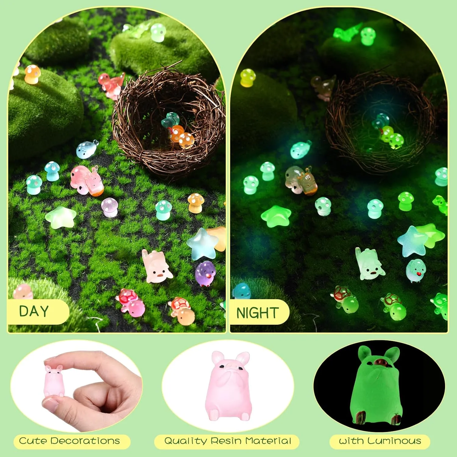 Outus 154 Pcs Luminous Mini Resin Animals Glow in The Dark Ducks Tiny Resin Animal Figurines Glow in The Dark Mini Figurines for Micro Garden Landscape Cake Potted Plants Decor Supplies (Cute)