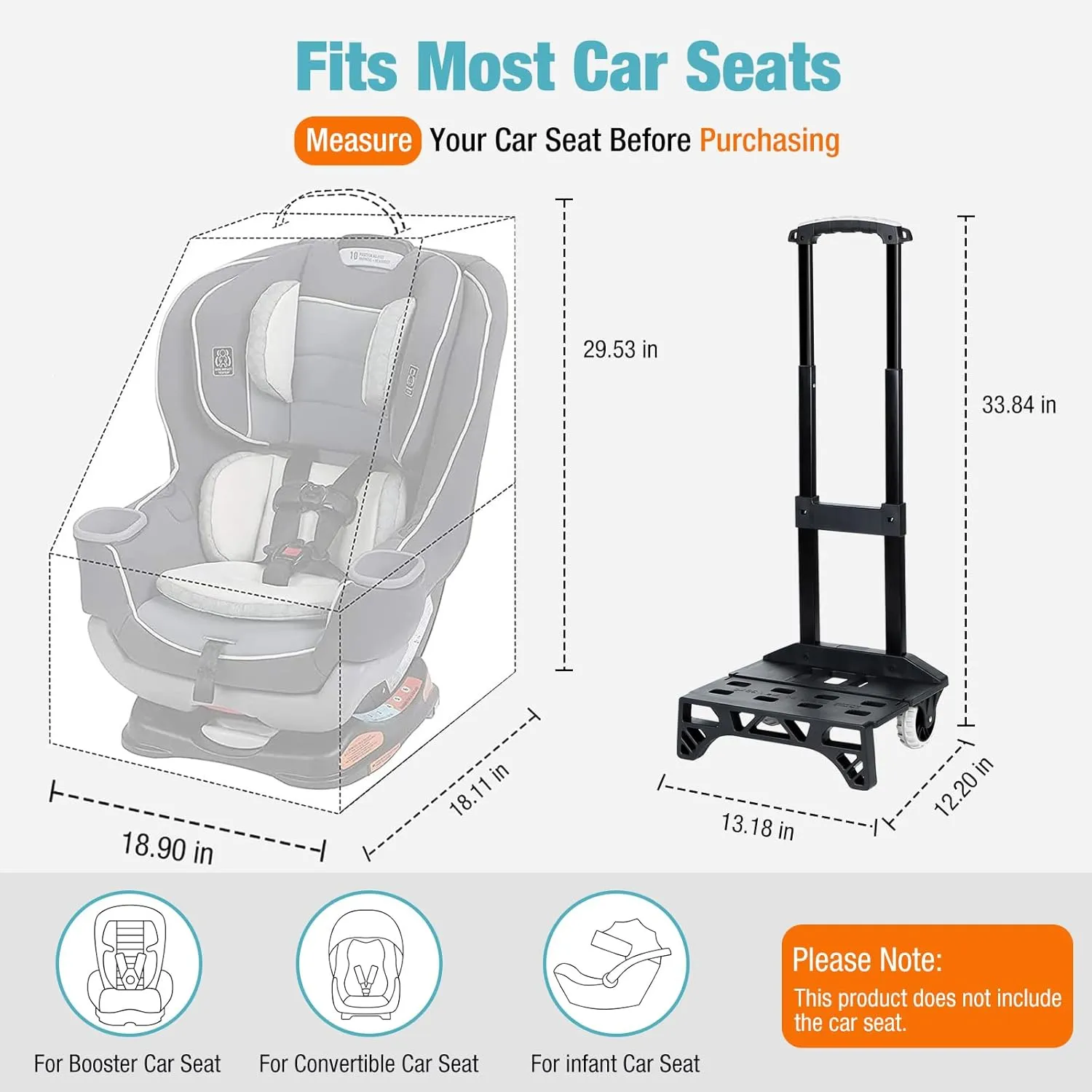 Padded Car Seat Travel Bag with Wheels and Telescoping Handle,Carseat Cover for Airplane,Heavy Duty Travel Backpack with Shoulder Strap Car Seat Carrier for Airport Toddler Air Travel,Grey