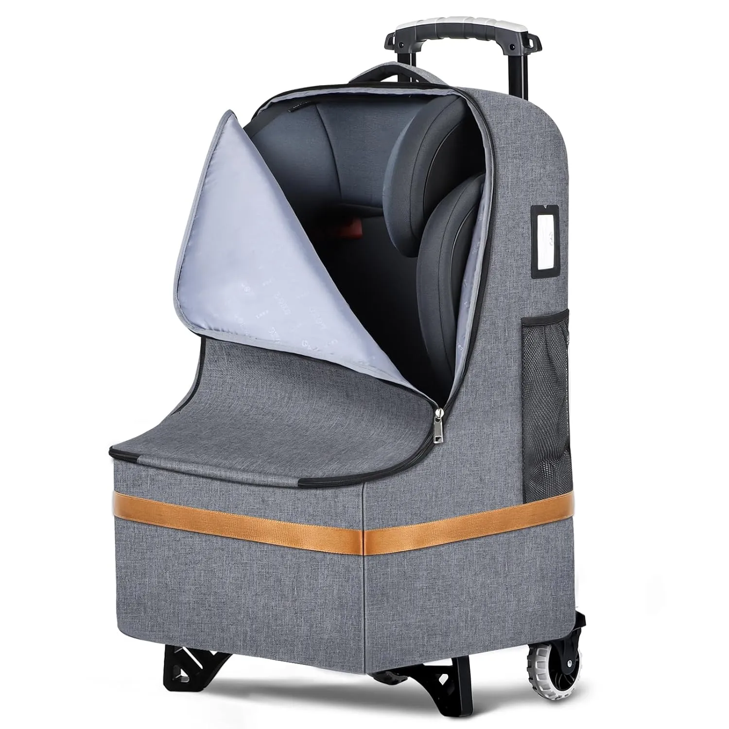 Padded Car Seat Travel Bag with Wheels and Telescoping Handle,Carseat Cover for Airplane,Heavy Duty Travel Backpack with Shoulder Strap Car Seat Carrier for Airport Toddler Air Travel,Grey