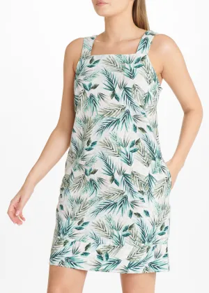 Palm Leaf Linen Blend Shift Dress
