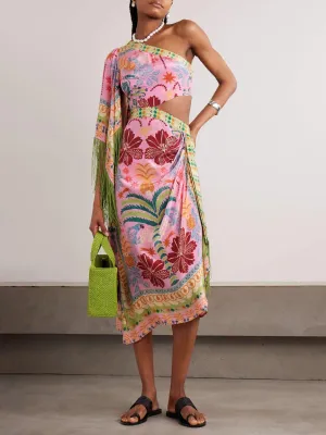 Palm Paradise One-Shoulder Midi Dress