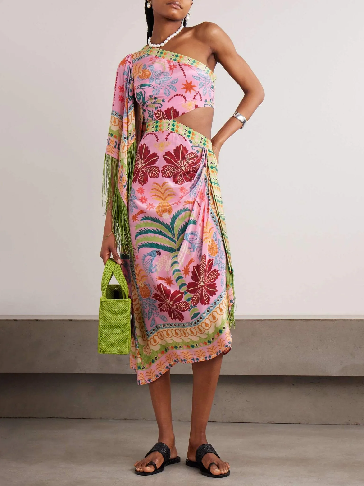 Palm Paradise One-Shoulder Midi Dress