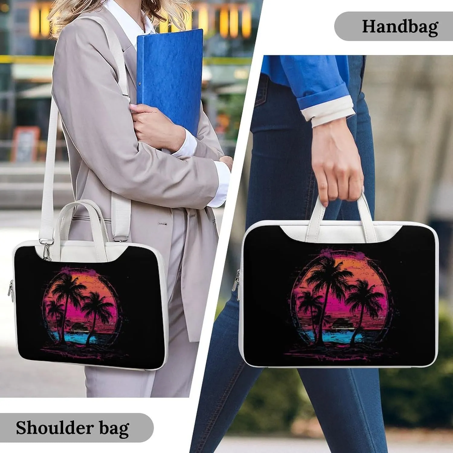 Palm Trees Vintage Sunrise Laptop Sleeve Bag Protective Case Handbag With Shoulder Strap for Computer 10-17 Inch