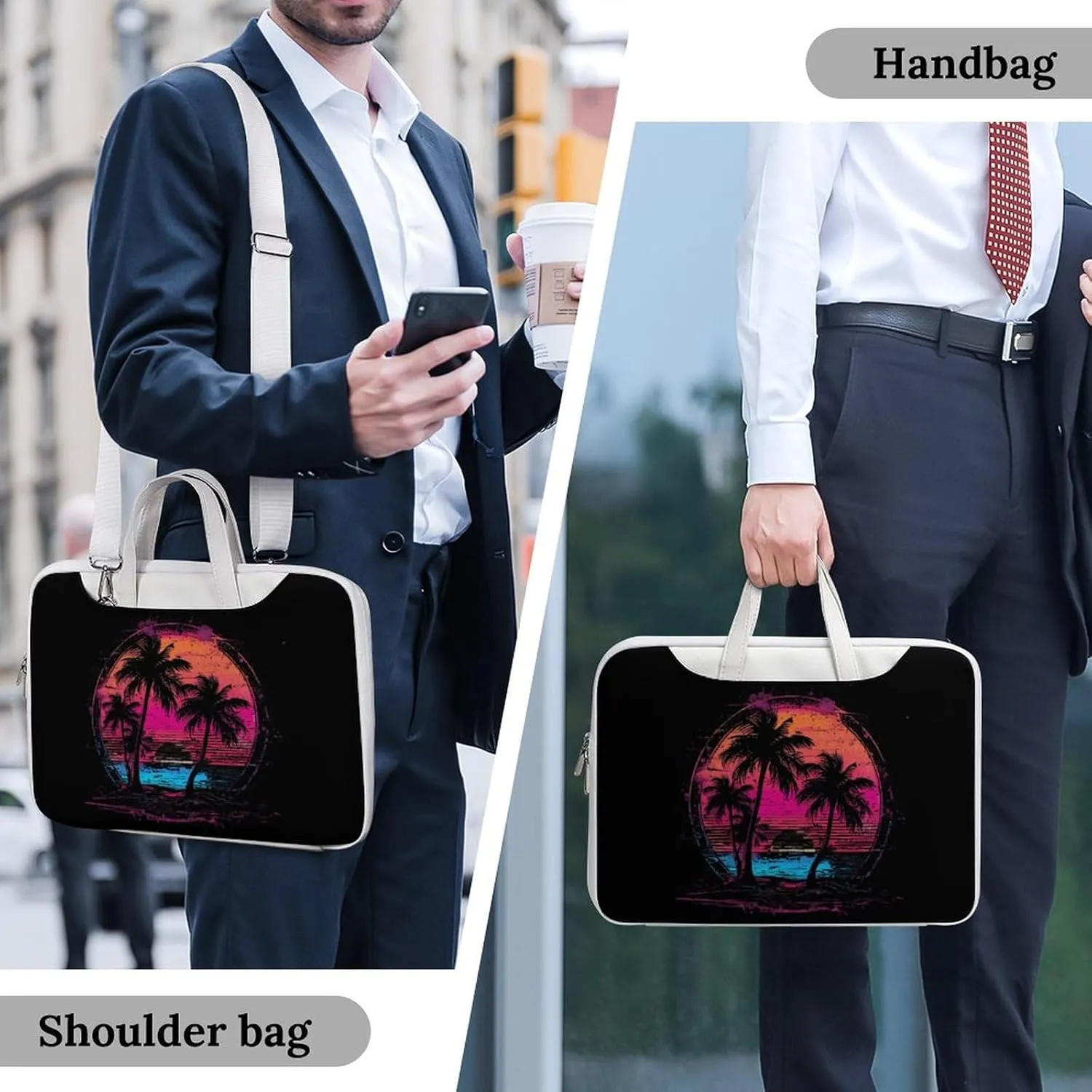 Palm Trees Vintage Sunrise Laptop Sleeve Bag Protective Case Handbag With Shoulder Strap for Computer 10-17 Inch