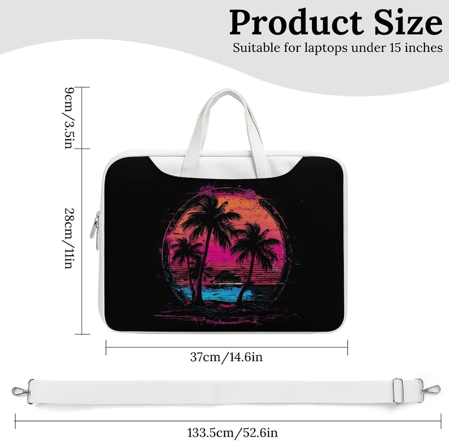 Palm Trees Vintage Sunrise Laptop Sleeve Bag Protective Case Handbag With Shoulder Strap for Computer 10-17 Inch