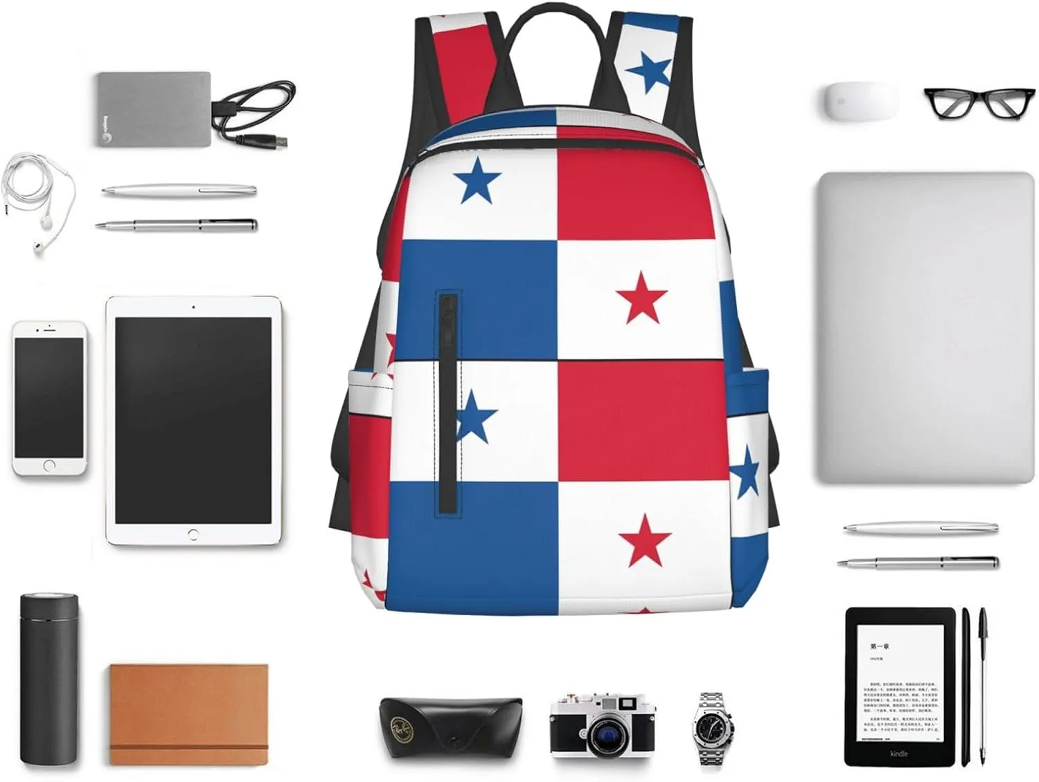 Panama Flag Travel Backpacks Casual Laptop Backpack Sport Rucksack Large Capacity Daypack Multi-Pockets Adjustable Strap Bag for Working Hiking
