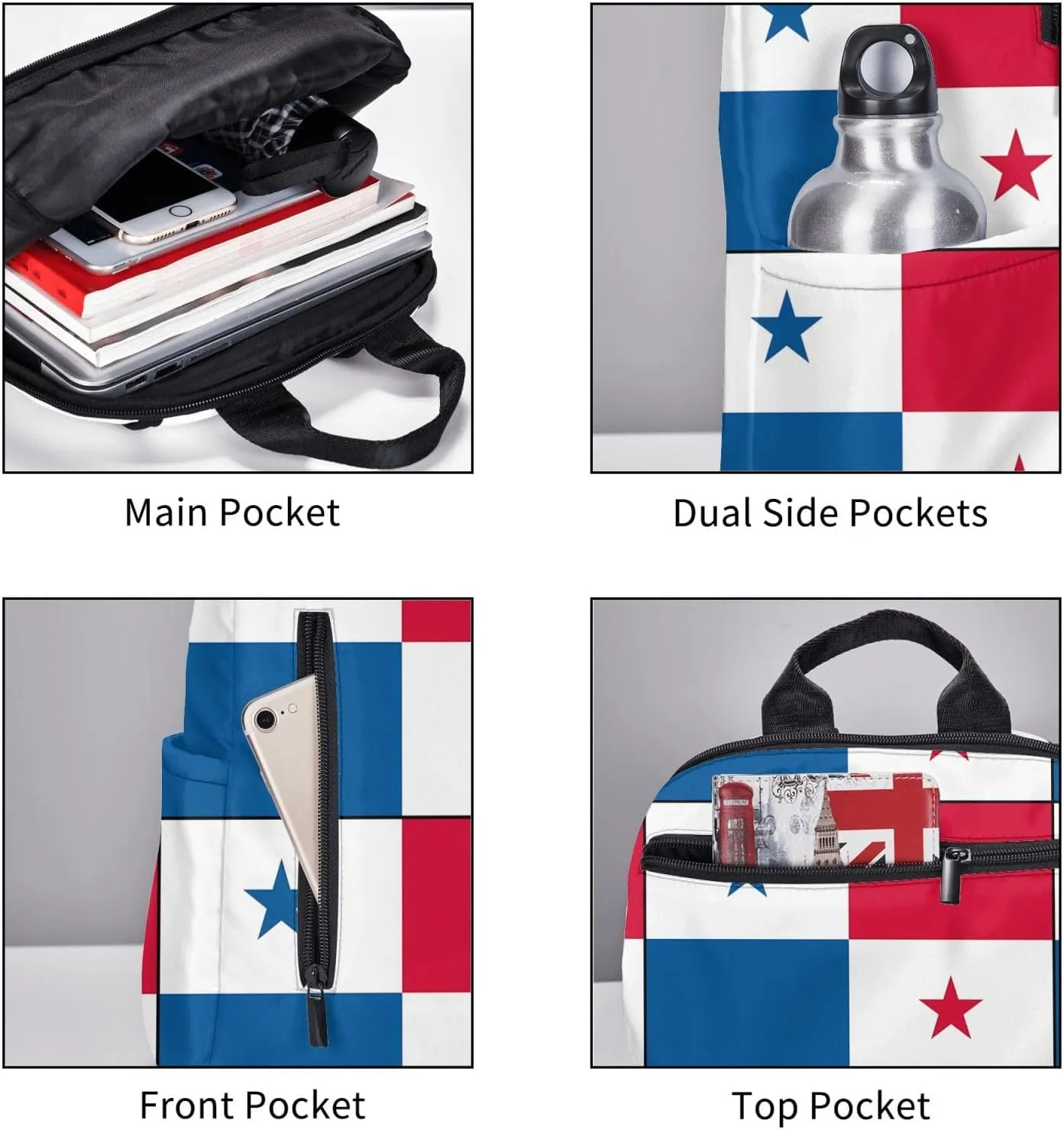 Panama Flag Travel Backpacks Casual Laptop Backpack Sport Rucksack Large Capacity Daypack Multi-Pockets Adjustable Strap Bag for Working Hiking