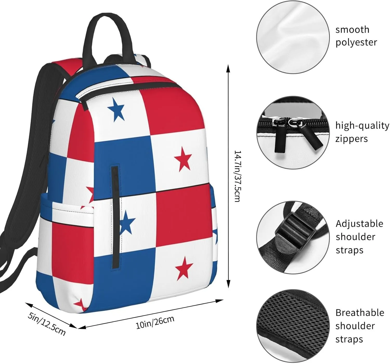 Panama Flag Travel Backpacks Casual Laptop Backpack Sport Rucksack Large Capacity Daypack Multi-Pockets Adjustable Strap Bag for Working Hiking