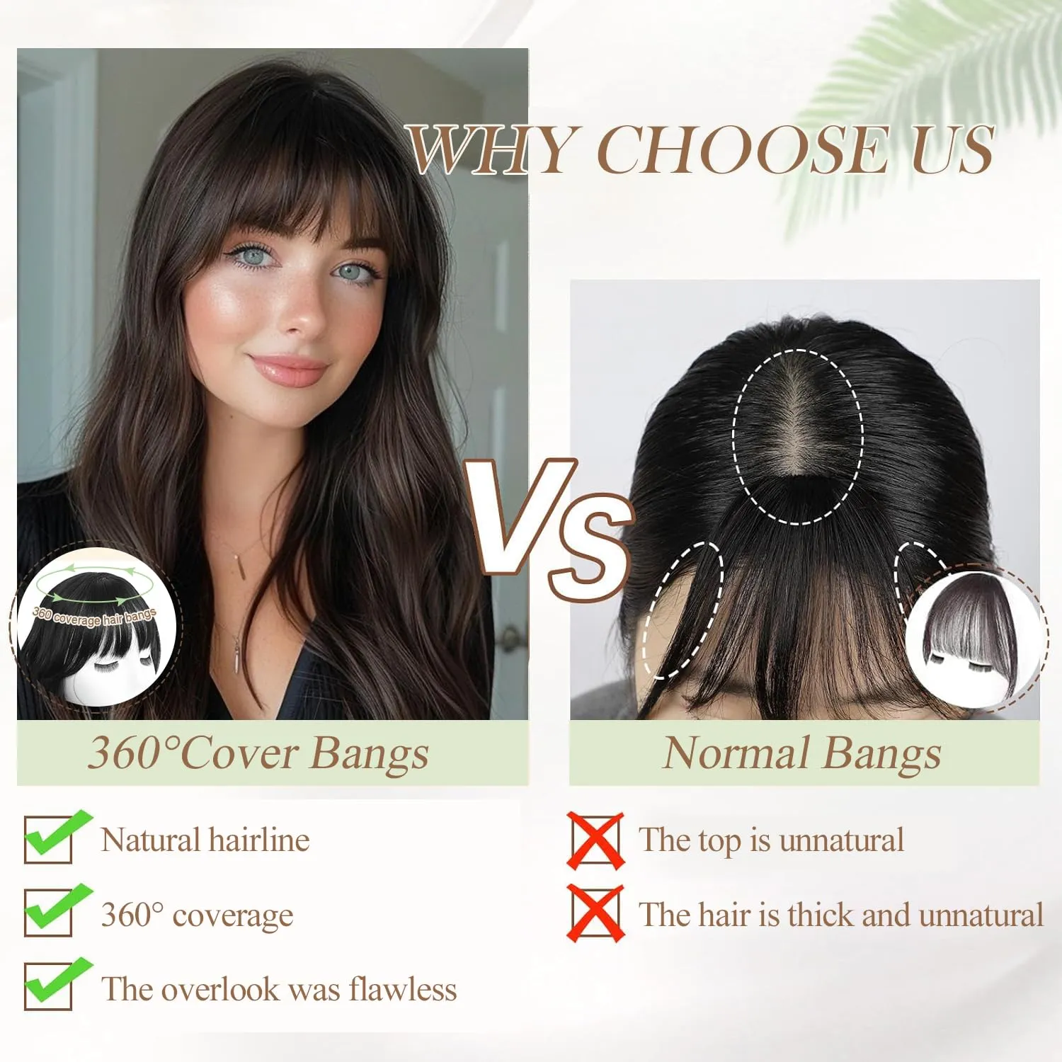 PANEWAY Clip in Bangs with Hair Topper 360° Cover Wavy Bangs Hair Clip on bangs for women Synthetic Hair Pieces Fluffy Fake Bangs for Daily Wear (Dark Brown)