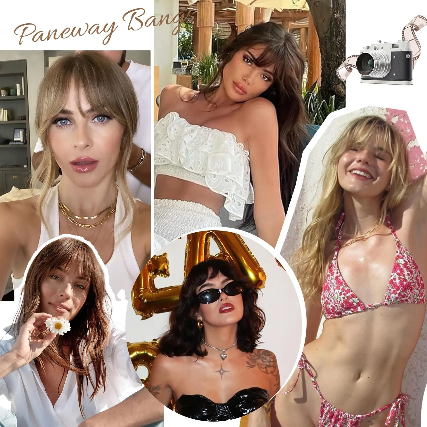 PANEWAY Clip in Bangs with Hair Topper 360° Cover Wavy Bangs Hair Clip on bangs for women Synthetic Hair Pieces Fluffy Fake Bangs for Daily Wear (Dark Brown)