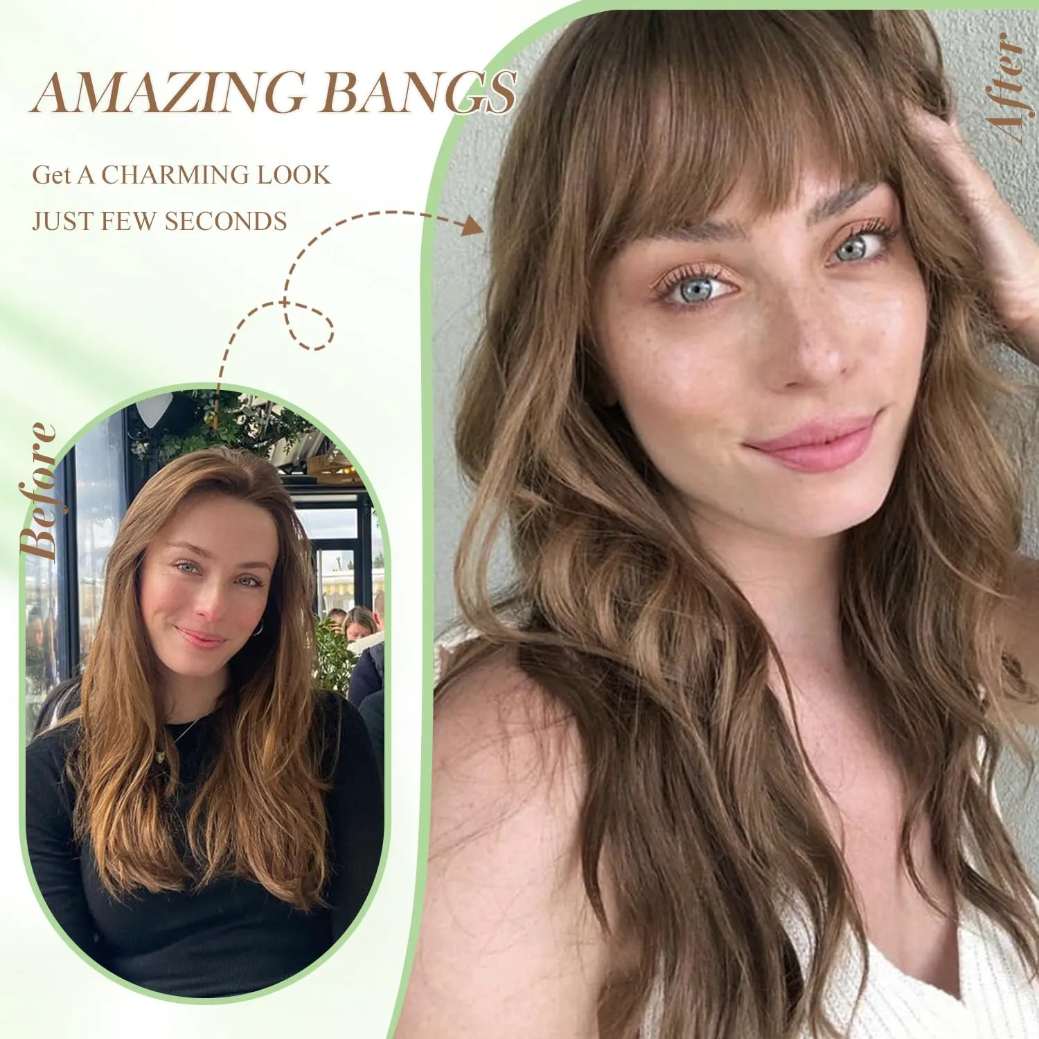 PANEWAY Hair Topper with Bangs 360 3D Cover Clip in Ombre Brown Wavy Human Hair Pieces for Women with Thinning Hair (2.5''x2''Base)