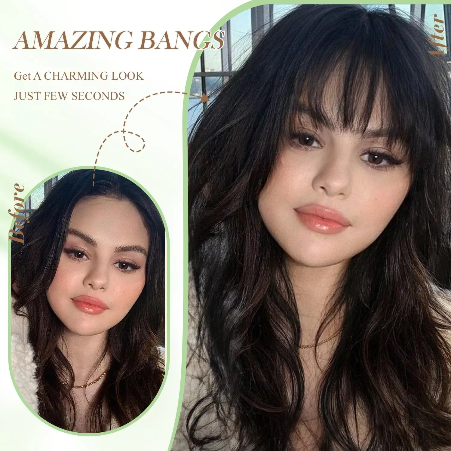 PANEWAY Hair Topper with Bangs Hair Clip 360° 3D Cover Clip in Bangs Natural Black Wavy Fake Bangs Hair Toppers for Women with Thinning Hair Synthetic Hair Pieces For Women
