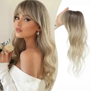 PANEWAY Mini Base Hair Topper with 360° Cover Wavy Bangs Hair Clip on bangs for women Synthetic Hair Pieces Fluffy Fake Bangs for Daily Wear (2.5"x2"Base)
