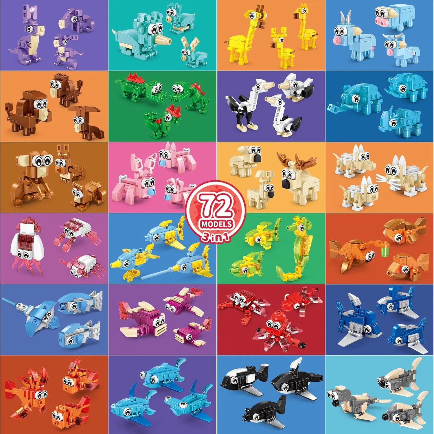 Party Favors for Kids - 24 Pack 72 Kinds of Animals Building Block Toy Stocking Stuffers Classroom Prizes Goodie Bags Easter Gifts Building Set, Christmas Birthday Gift for Boys Girls Ages 6-12 