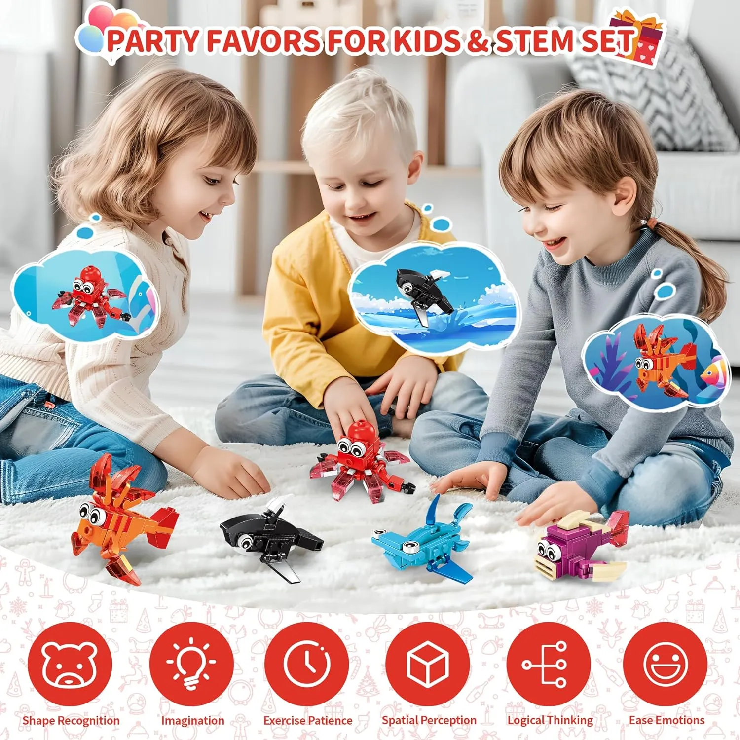 Party Favors for Kids Building Set, 12 Pack 36 Kinds of Marine Animals Building Block Toy Stocking Stuffers Classroom Prizes Goodie Bags Easter Gifts, Christmas Birthday Gift for Boys Girls Ages 6-12 