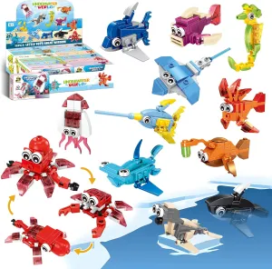 Party Favors for Kids Building Set, 12 Pack 36 Kinds of Marine Animals Building Block Toy Stocking Stuffers Classroom Prizes Goodie Bags Easter Gifts, Christmas Birthday Gift for Boys Girls Ages 6-12 