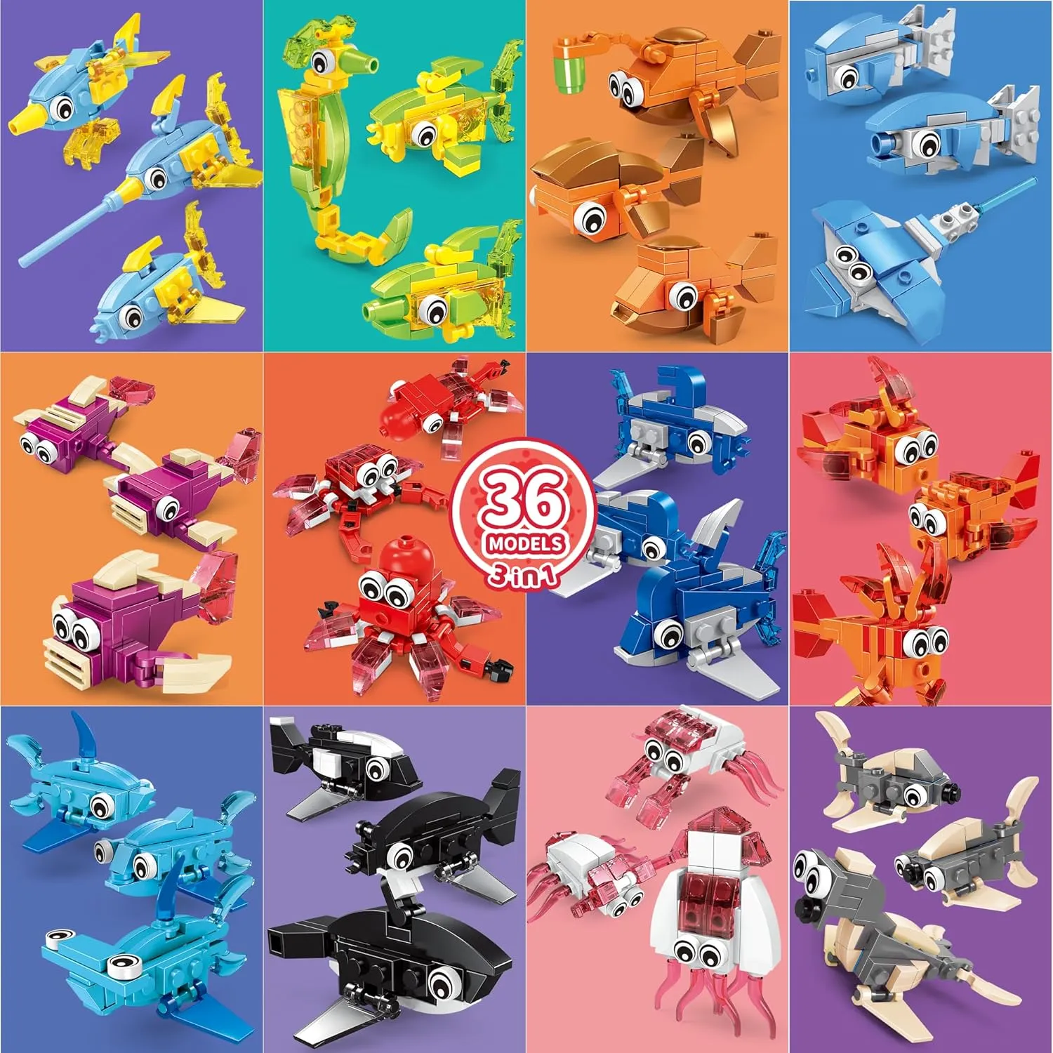 Party Favors for Kids Building Set, 12 Pack 36 Kinds of Marine Animals Building Block Toy Stocking Stuffers Classroom Prizes Goodie Bags Easter Gifts, Christmas Birthday Gift for Boys Girls Ages 6-12 