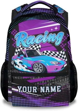 Personalized Car Backpack for School - 17 Inches Custom Kids Backpacks for Kids - Cool Colorful Bookbag for Middle School