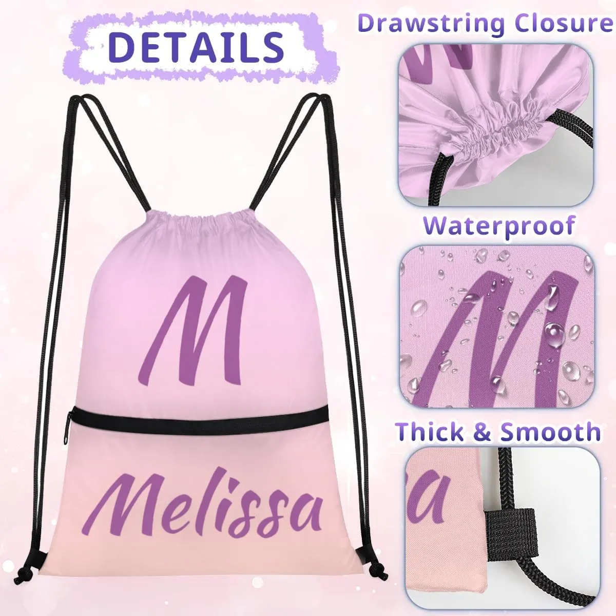 Personalized Drawstring Backpack With Your Name Logo Picture Custom Cheer bag Dance Sports Gym for Girls Waterproof Competition Bag