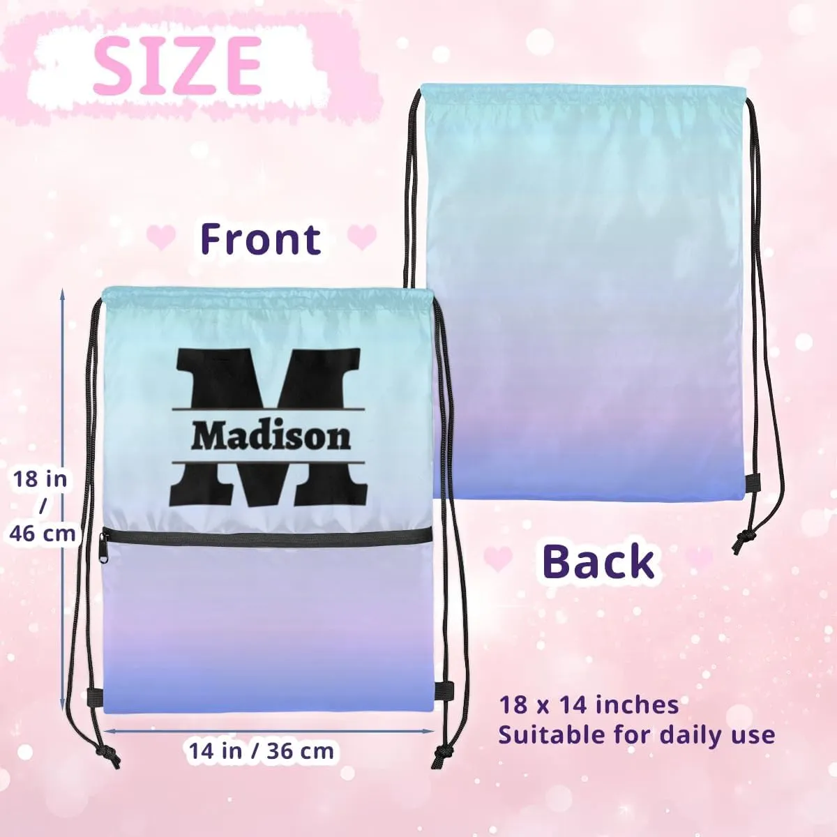 Personalized Drawstring Backpack With Your Name Logo Picture Custom Cheer bag Dance Sports Gym for Girls Waterproof Competition Bag