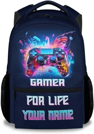 Personalized School Backpack for Boys - 17 Inch Large Capacity Aesthetic Kid Backpack - Colorful Durable Gamer Bookbag for School, Travel and Camp