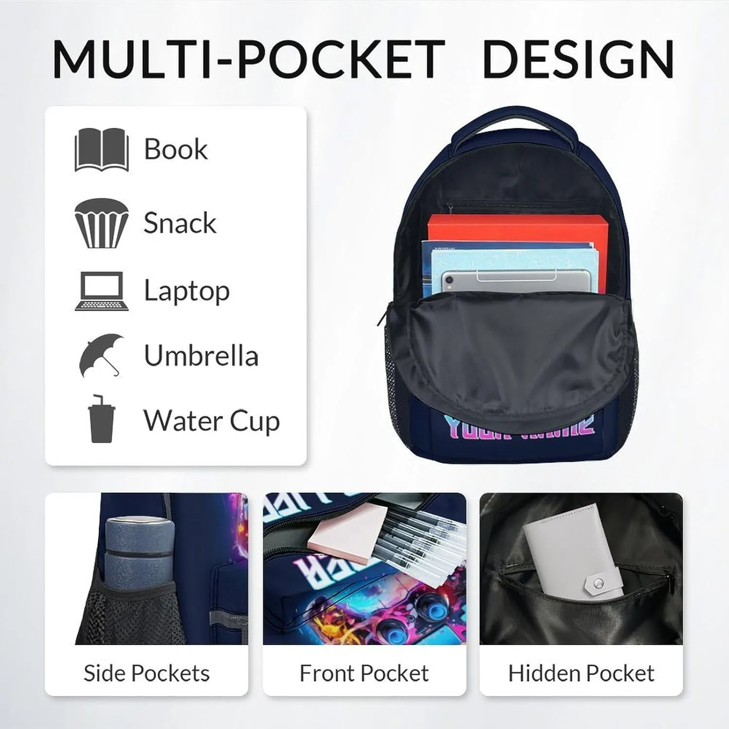Personalized School Backpack for Boys - 17 Inch Large Capacity Aesthetic Kid Backpack - Colorful Durable Gamer Bookbag for School, Travel and Camp