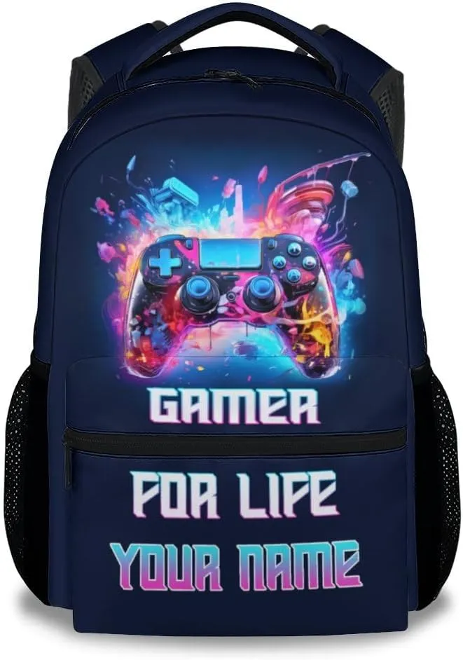 Personalized School Backpack for Boys - 17 Inch Large Capacity Aesthetic Kid Backpack - Colorful Durable Gamer Bookbag for School, Travel and Camp
