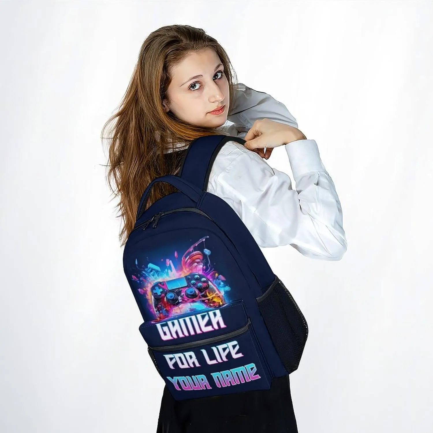 Personalized School Backpack for Boys - 17 Inch Large Capacity Aesthetic Kid Backpack - Colorful Durable Gamer Bookbag for School, Travel and Camp