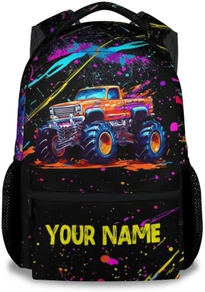 Personalized Truck Backpack for Teens, 17 Inch Colorful Backpacks for Primary School, Durable Bookbag for Kids
