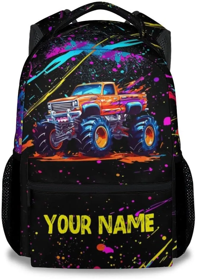 Personalized Truck Backpack for Teens, 17 Inch Colorful Backpacks for Primary School, Durable Bookbag for Kids