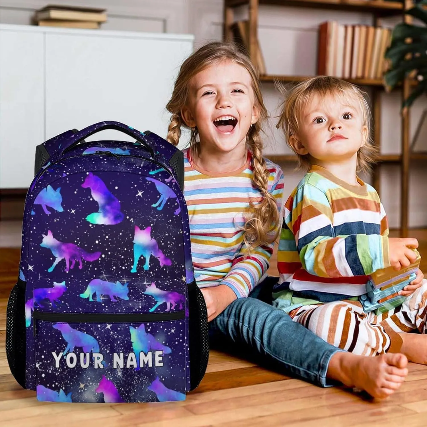 Personalized Wolf Backpack for Kids, 17 Inch Colorful Backpacks for Primary School, Cool Durable Bookbag for Teens