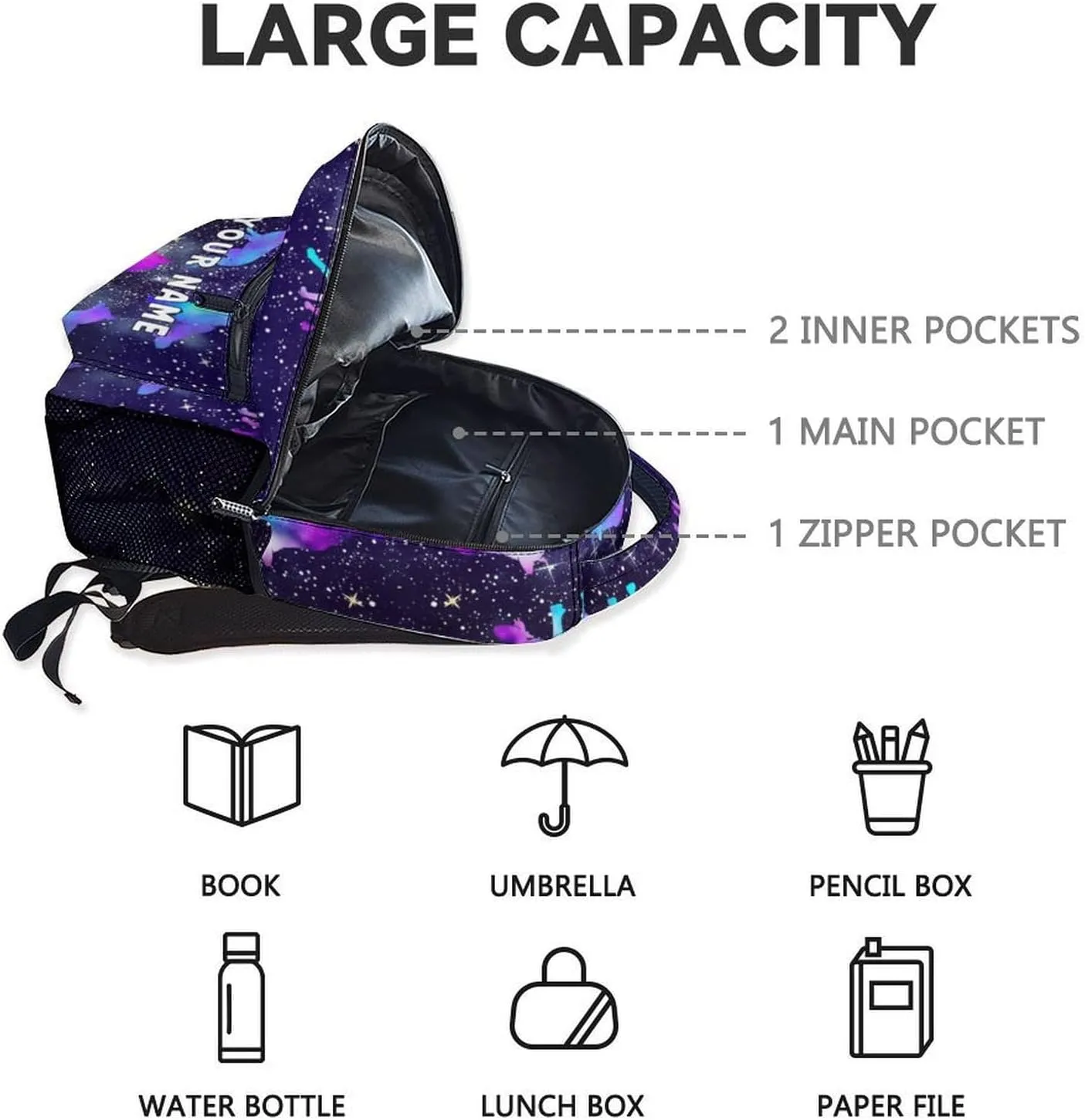 Personalized Wolf Backpack for Kids, 17 Inch Colorful Backpacks for Primary School, Cool Durable Bookbag for Teens