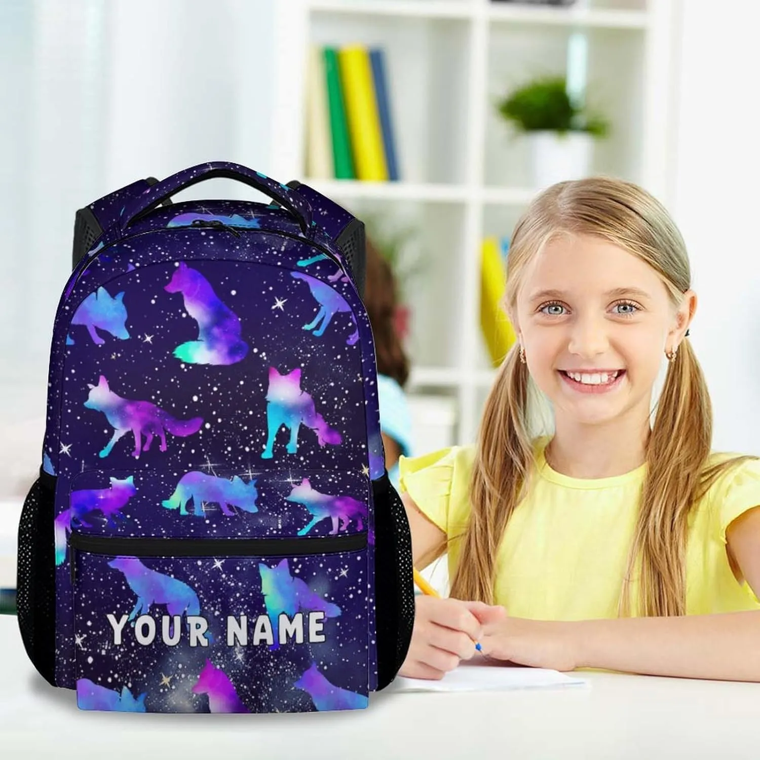 Personalized Wolf Backpack for Kids, 17 Inch Colorful Backpacks for Primary School, Cool Durable Bookbag for Teens
