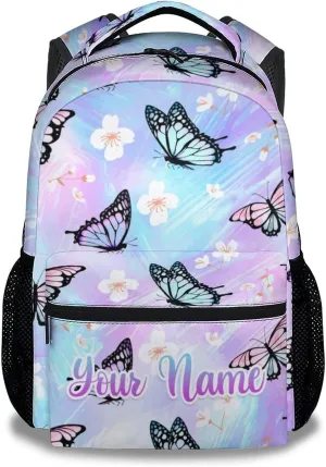 Personalized Youth Butterfly Backpack for School - 16 Inches Customized Colorful Backpacks for Teens Age 10-12 - Pretty Bookbag for Middle School
