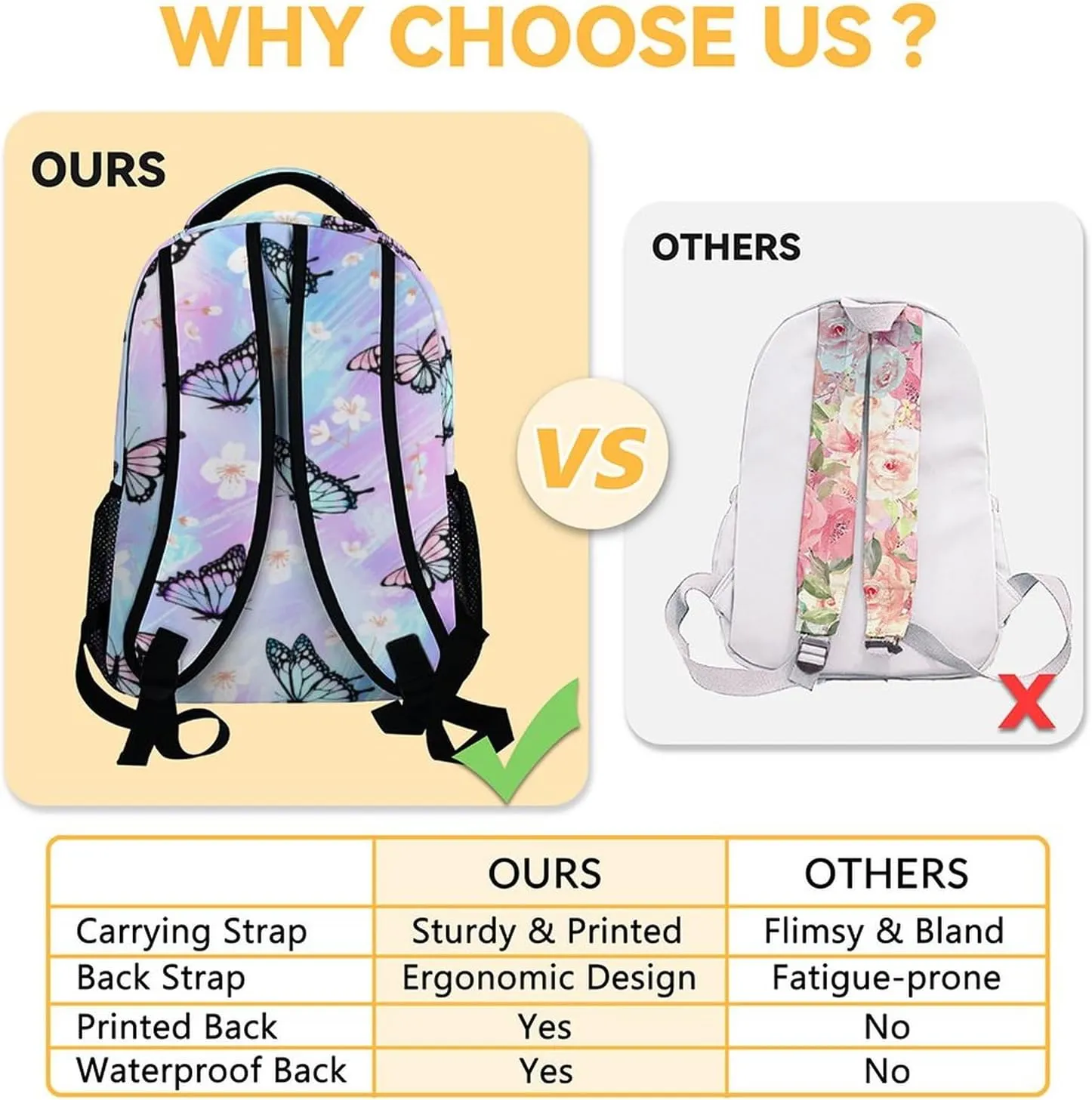 Personalized Youth Butterfly Backpack for School - 16 Inches Customized Colorful Backpacks for Teens Age 10-12 - Pretty Bookbag for Middle School