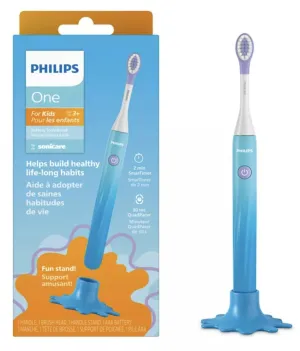 Philips One for Kids by Sonicare, Battery Toothbrush, for Kids Age 3 , with SmarTimer and QuadPacer for Thorough Clean, Lightweight and Colorful Handle, Quick Start Guide, Blue, Model HY1130/02