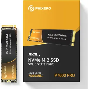 PHIXERO P7000PRO 2TB NVME SSD,PCIe Gen4x4,M.2 2280 NVMe Internal Gaming SSD Read Speeds Up to 7,000 MB/s,Internal Solid State Drive with 3D NAND Flash for Laptop,Desktop and Computer,with heatsink