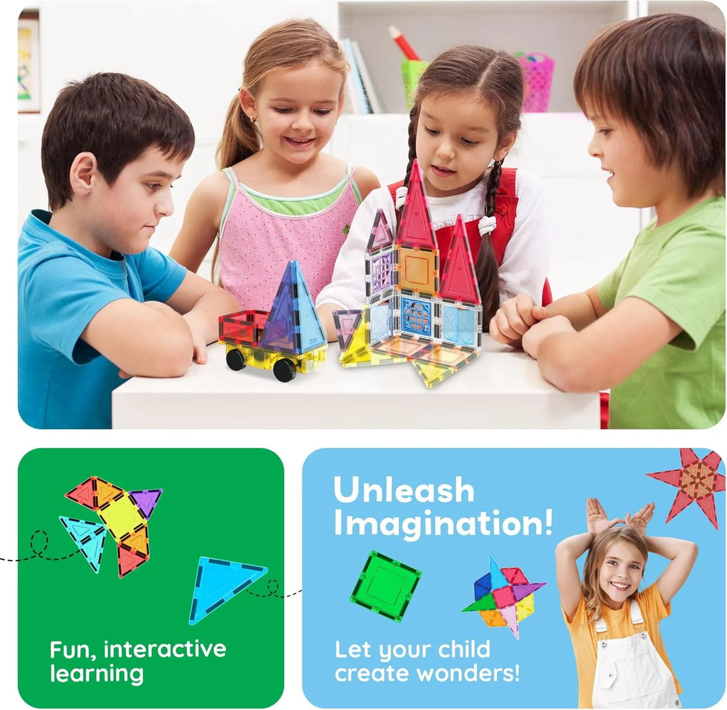 PicassoTiles Magnetic Tiles 61pc Magnet Tile Building Blocks Construction Sensory Toy Set with Storage Carry Case Drawstring Bag STEM Kids Learning Educational Pretend Play Boy Girl Ages 3  & Up PT05